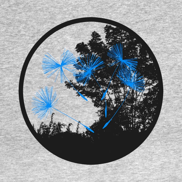 Blue Dandelions In The Wind by KellyCreates